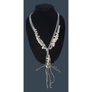 Pearl & Silver Necklace With Tassel Detail